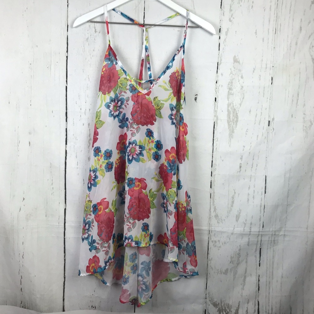 Miken Swim Floral Sheer Swim Caftan Cover Up Women Sz M